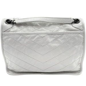 Saint Laurent Niki Calf Leather Crossbody Handbag Paris 2WAY White